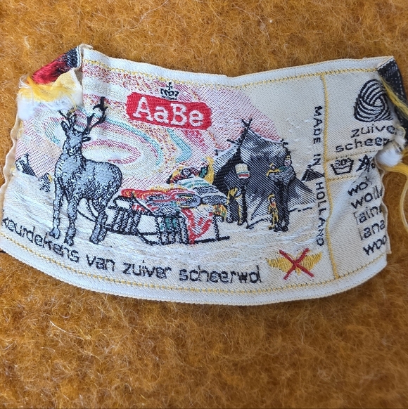 Vintage AaBe Dutch 100% Pure Virgin Wool Blanket - Sunset Orange - MCM 1960-1970 - Picture 2 of 5